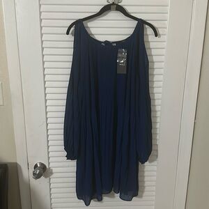 Brand New Very J Navy Blue Long Sleeve Peekaboo Shoulder Dress in size Medium